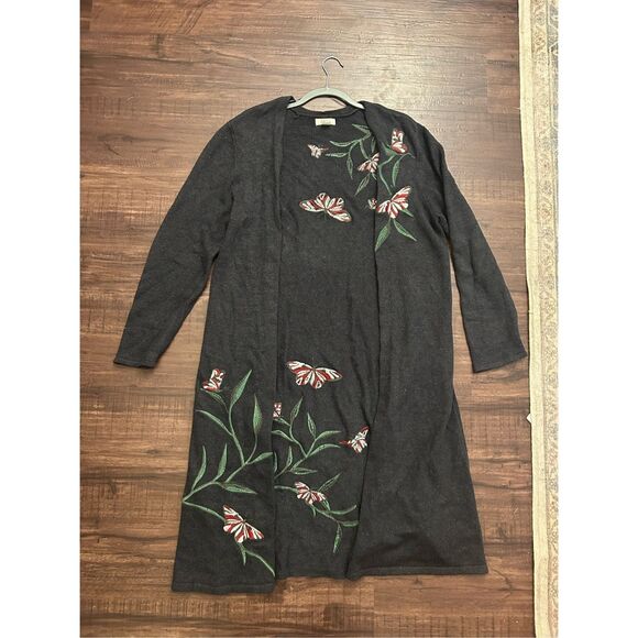 Style & Co. Gray Embroidered Floral Cardigan Duster, Size XL - Picture 1 of 7